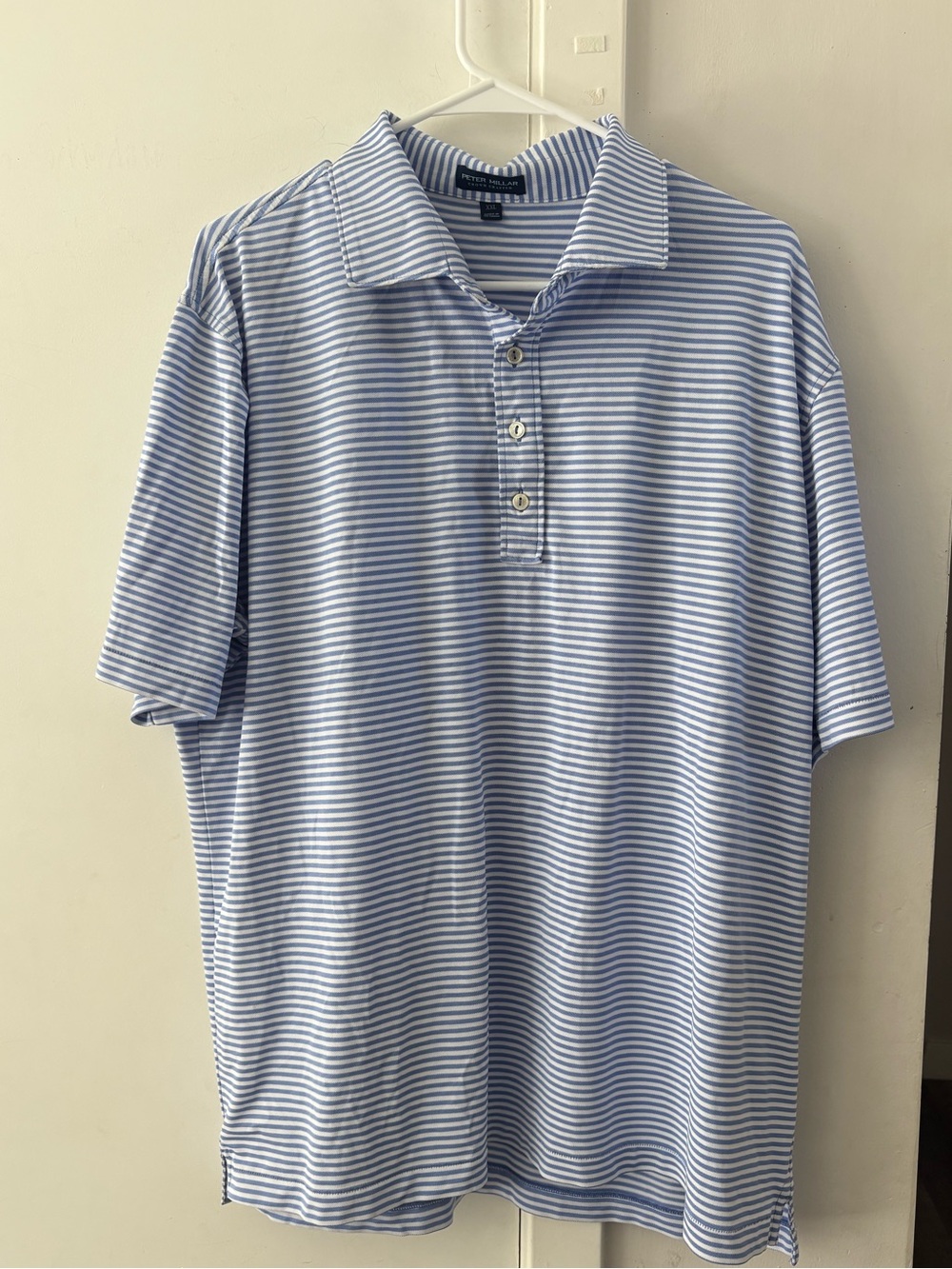 Peter Millar Men's Light Blue & White Striped Polo Shirt XXL